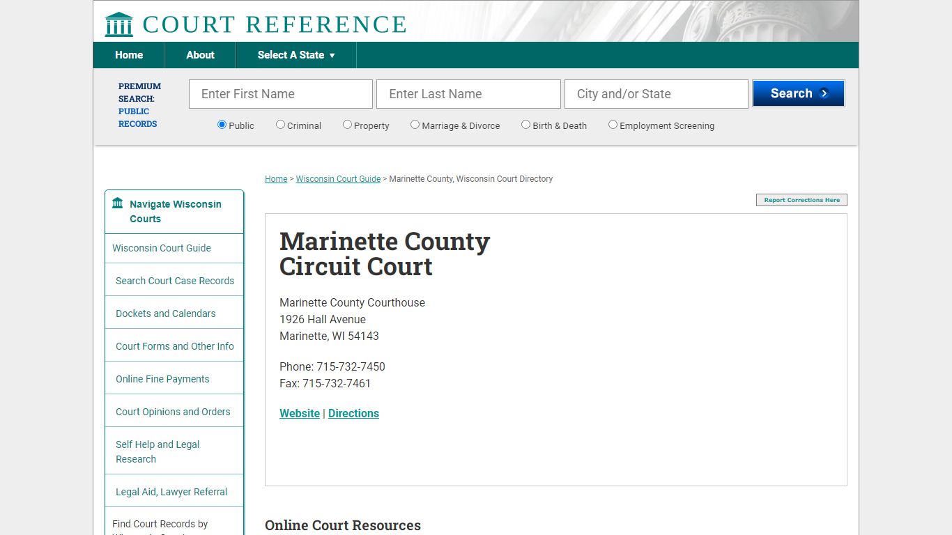 Marinette County Circuit Court - Courtreference.com